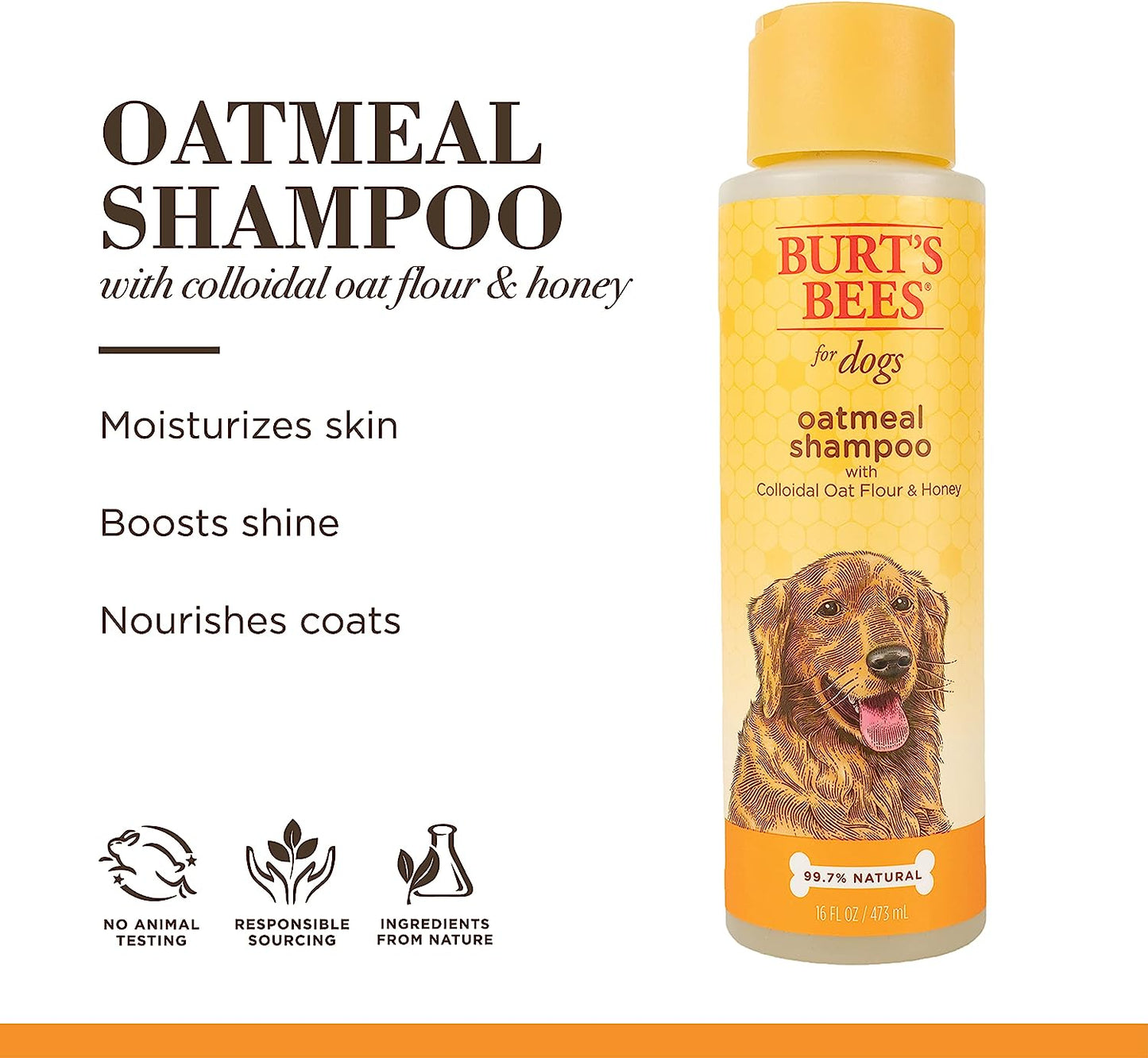 Burt's Bees for Pets Oatmeal Dog Shampoo | With Colloidal Oat Flour & Honey | Moisturizing & Nourishing, Cruelty Free, Sulfate & Paraben Free, pH Balanced for Dogs - Made in USA, 16 Oz