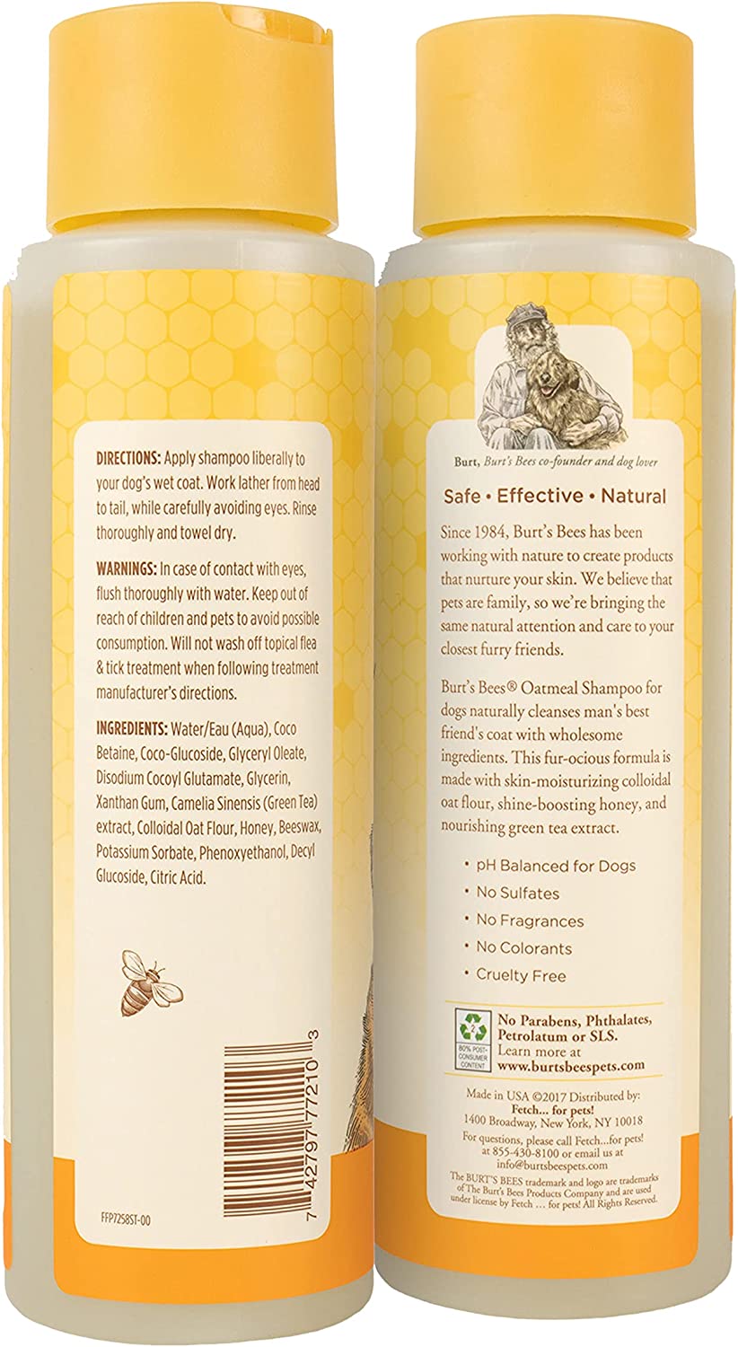 Burt's Bees for Pets Oatmeal Dog Shampoo | With Colloidal Oat Flour & Honey | Moisturizing & Nourishing, Cruelty Free, Sulfate & Paraben Free, pH Balanced for Dogs - Made in USA, 16 Oz