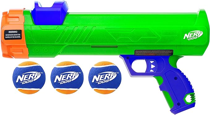 Nerf Dog Tennis Ball Blaster Dog Toy, 16 Inch Blaster with 3 Balls, Green